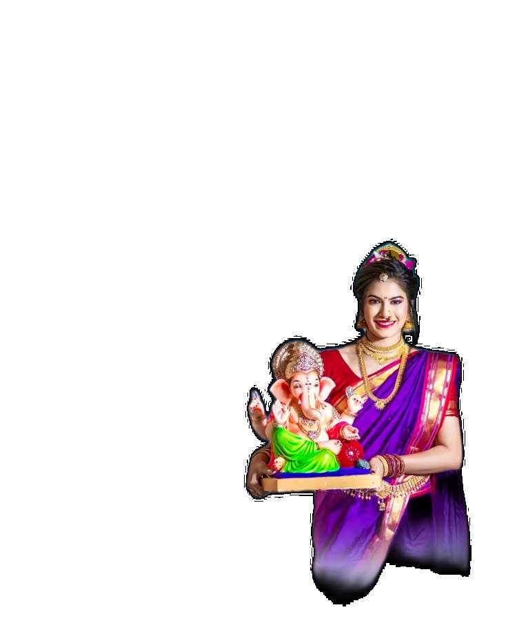 Girl In Saree Holding A Ganpati Statue PNG Images