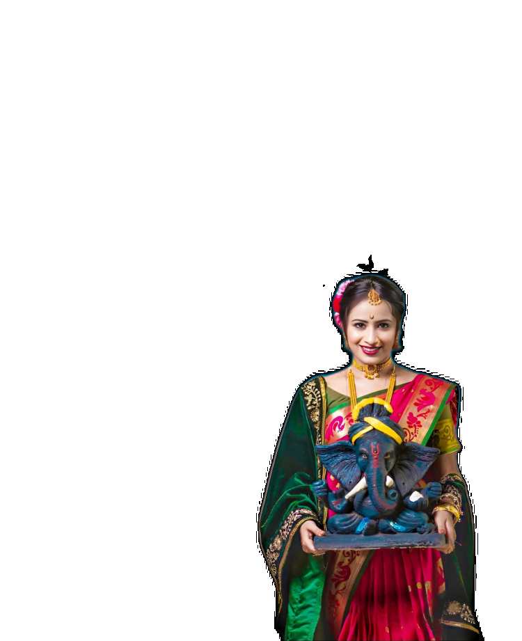 Girl In Saree Holding A Ganpati Statue PNG Images