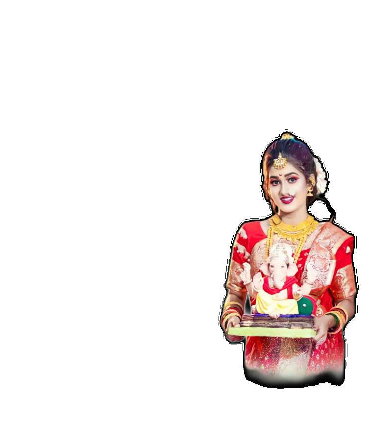 Girl In Saree Holding A Ganpati Statue PNG Images