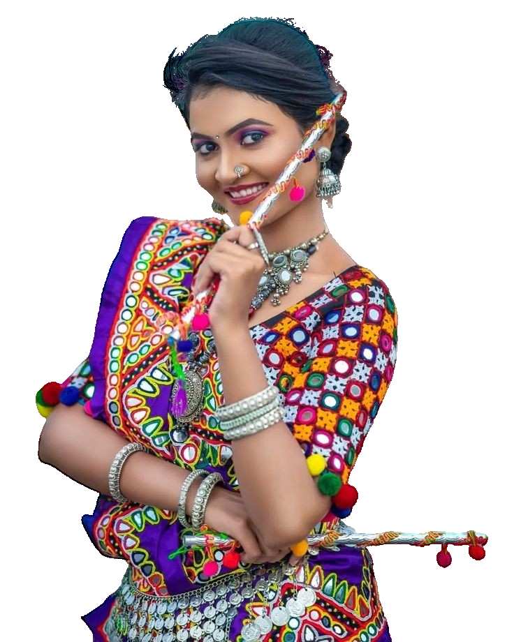 Girl In Saree Play Dandiya PNG Images Download