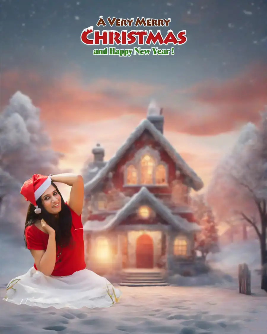 Girl Sitting In Front Of Home Christmas Editing Background  HD