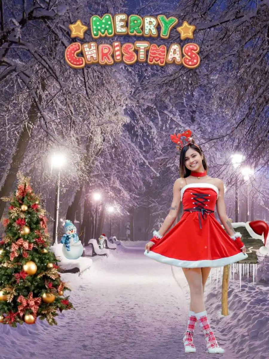 Girl Snow Forest ,Merry Christmas Background