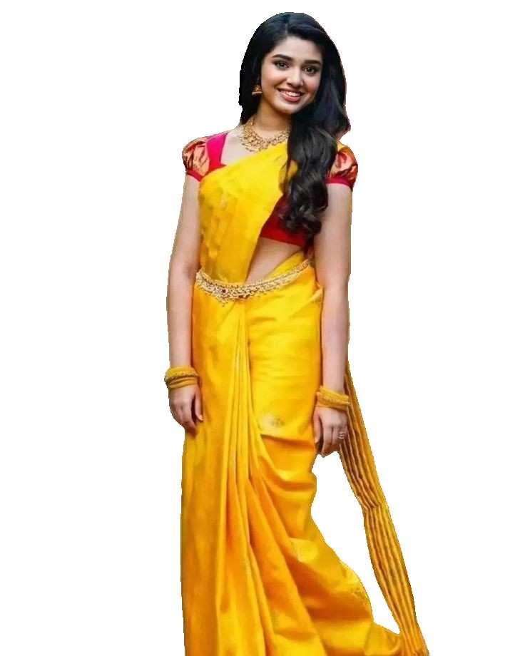 Girl Wear Yellow Saree PNG Images Download