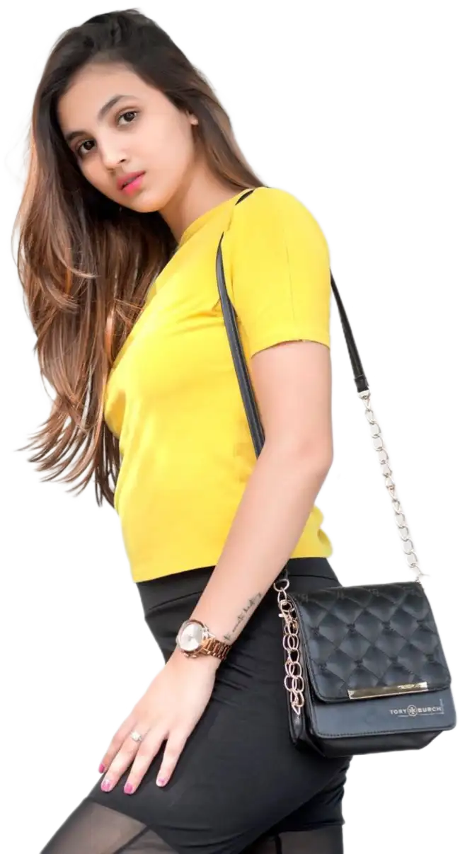 Girl With Hand Bag ANnd Yellow Dress PNG