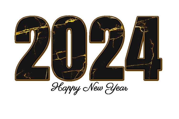 Gold Black Marble 2024 Happy New Year PNG Free