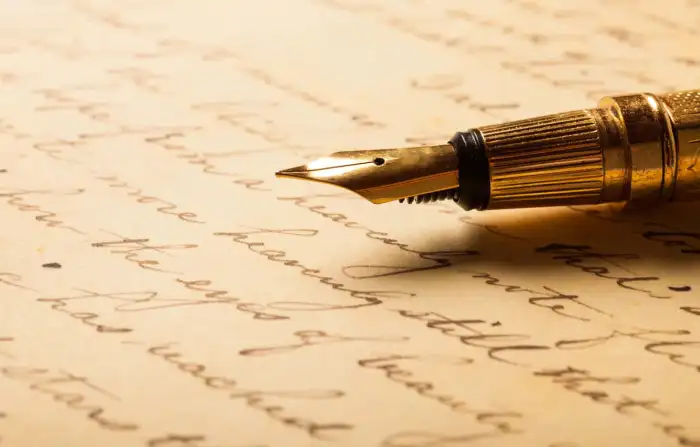 Gold Fountain Pen Writing Background HD Images