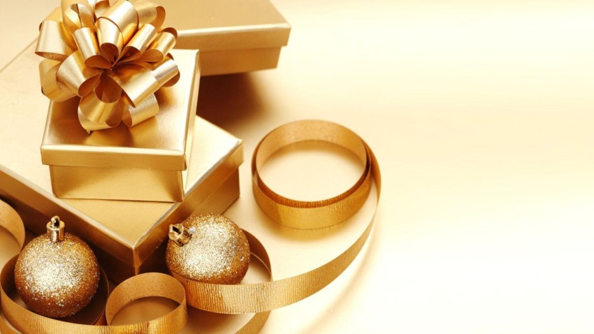 Gold Merry Christmas Gift Box  HD Background Wallpaper