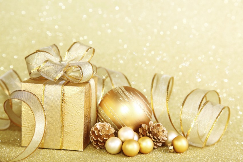 Gold Merry Christmas Gift Box  HD Background Wallpaper