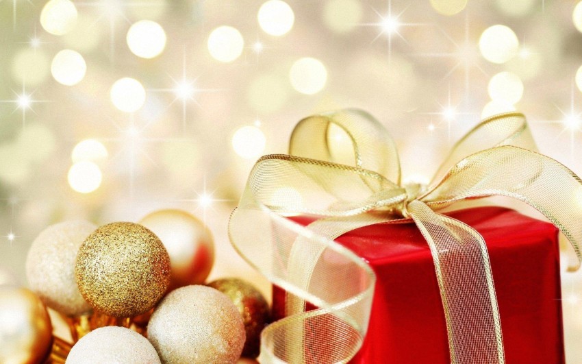 Gold Merry Christmas Gift Box  HD Background Wallpaper