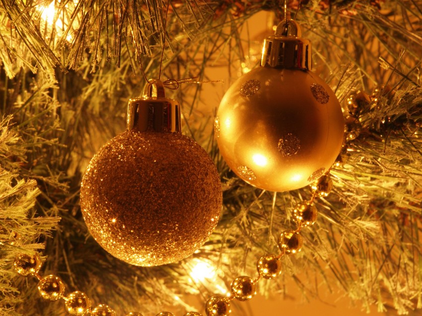 Gold Merry Christmas  Ornaments Full HD Background Wallpaper