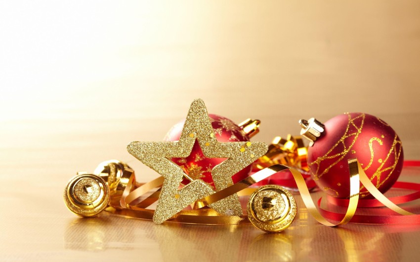 Gold Merry Christmas  Ornaments Full HD Background Wallpaper