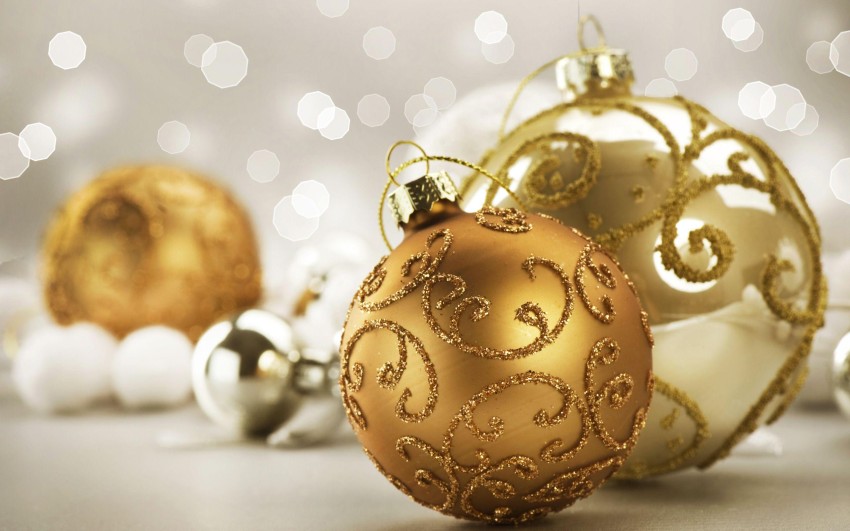 Gold Merry Christmas  Ornaments Full HD Background Wallpaper