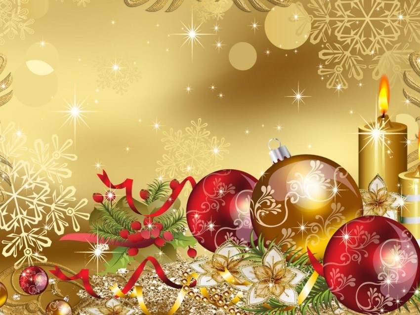 Gold Merry Christmas  Ornaments Full HD Background Wallpaper