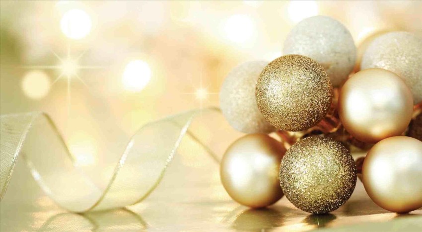 Gold Merry Christmas  Ornaments Full HD Background Wallpaper