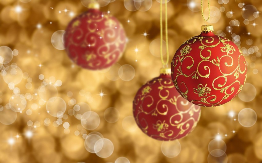 Gold Merry Christmas  Ornaments Full HD Background Wallpaper