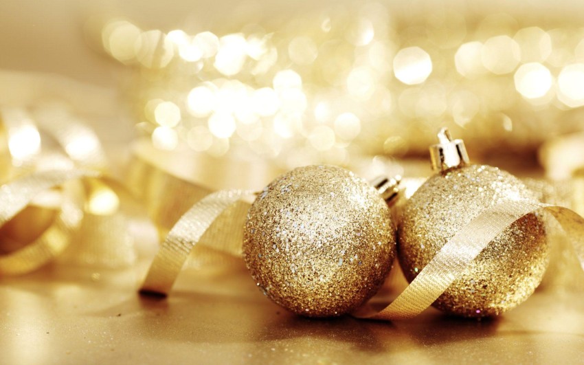 Gold Oranaments Merry Christmas  HD Background Wallpaper