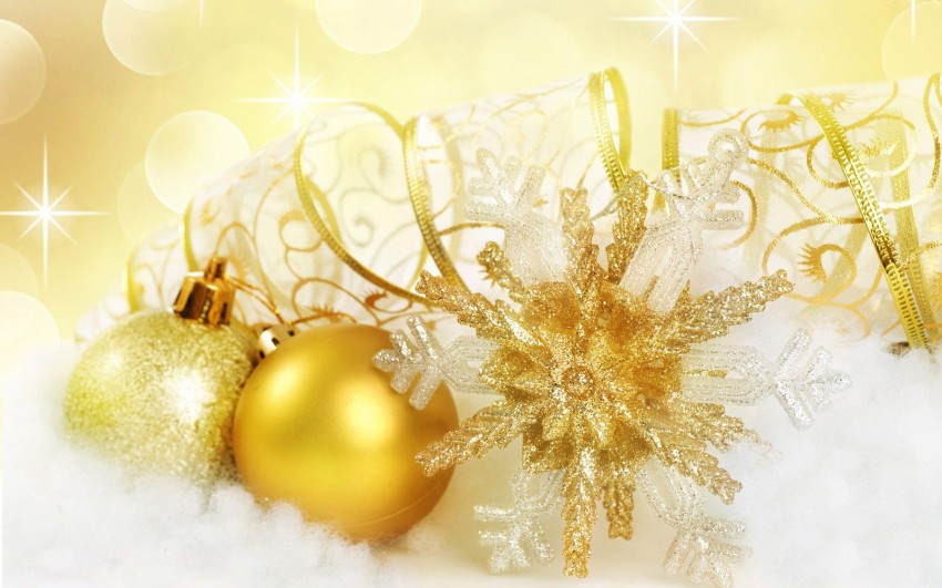 Gold Oranaments Merry Christmas  HD Background Wallpaper