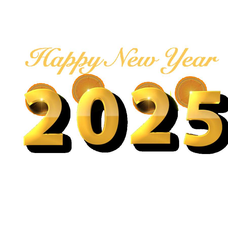 Golden Happy New Year 2025 Text PNG