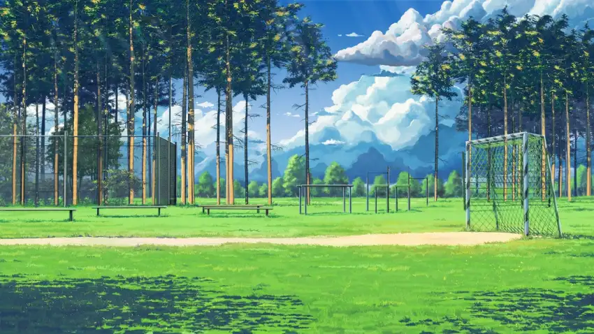 Grass Tree Anime Field Background HD Download