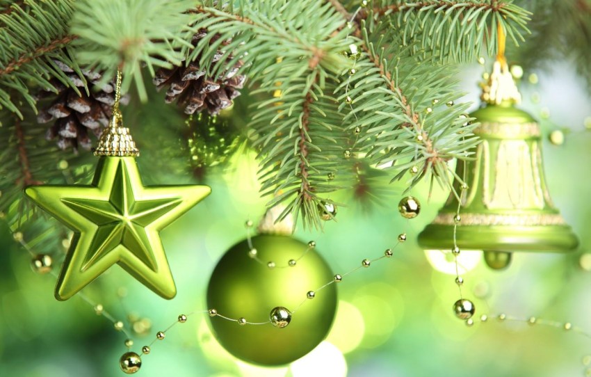 Green Merry Christmas Ornaments HD Background Wallpaper Image