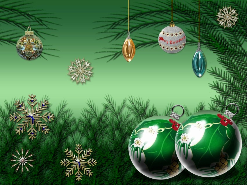 Green Merry Christmas Ornaments HD Background Wallpaper Image