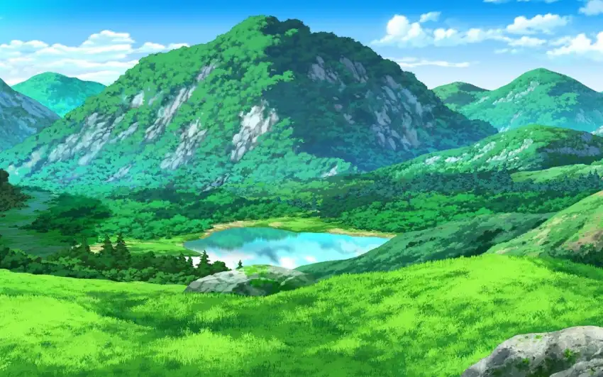 Green Mountain Anime Field Background HD Download