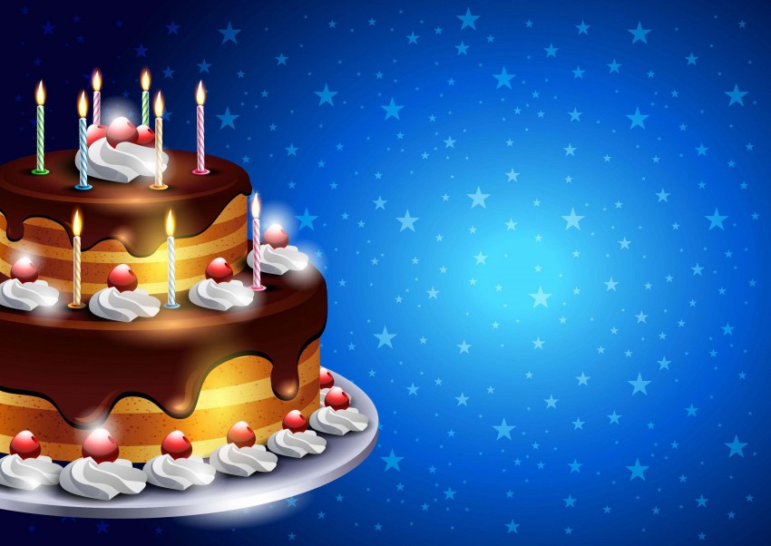 Happy Birthday Blue Background With Cake Full Hd