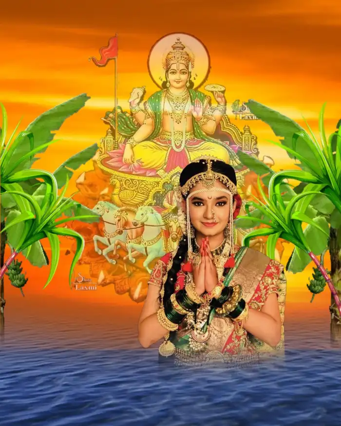 Happy Chhath Puja With Girl Water Sea Editing Background