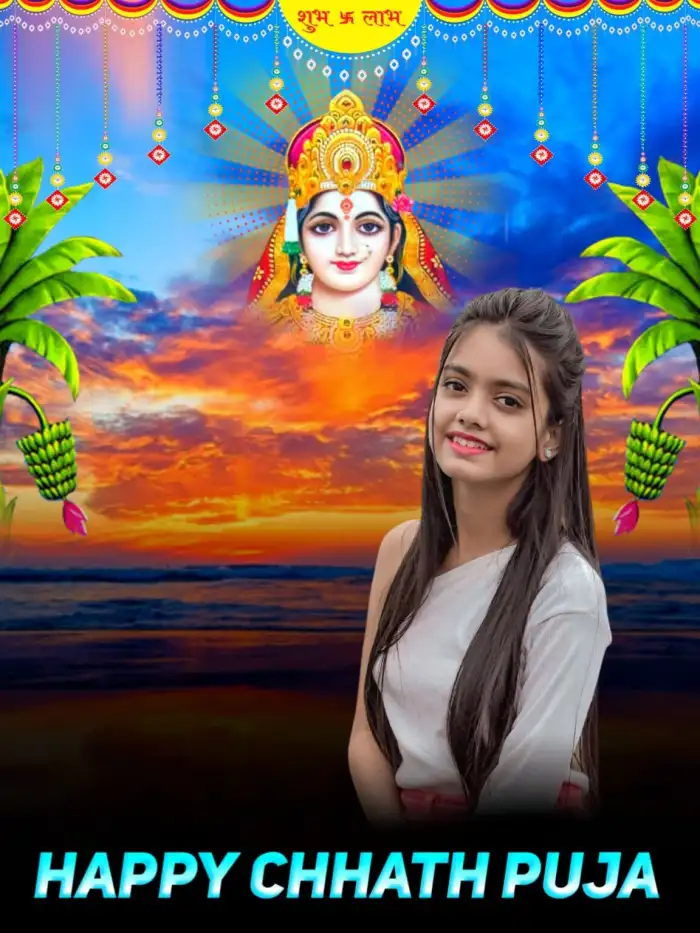 Happy Chhath Puja With Girl Water Sea Editing Background