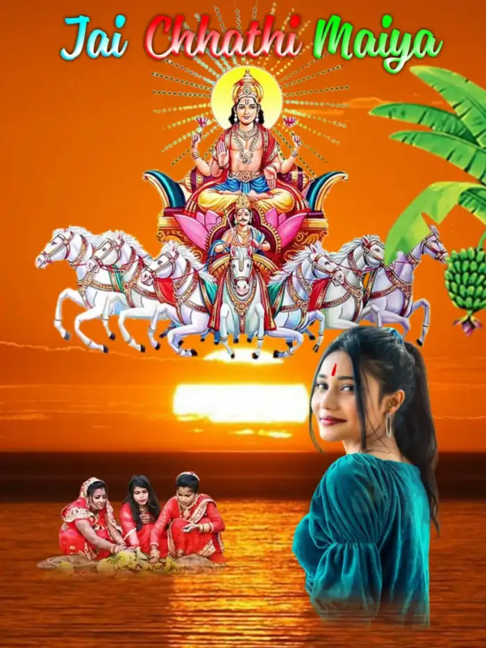 Happy Chhath Puja With Girl Water Sea Editing Background