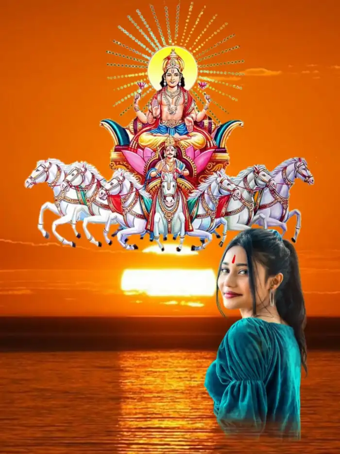 Happy Chhath Puja With Girl Water Sea Editing Background