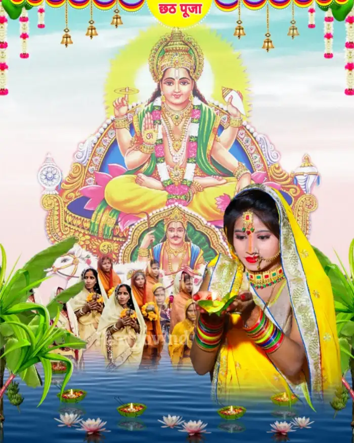 Happy Chhath Puja With Indian Woman Girl In Saree Editing Background