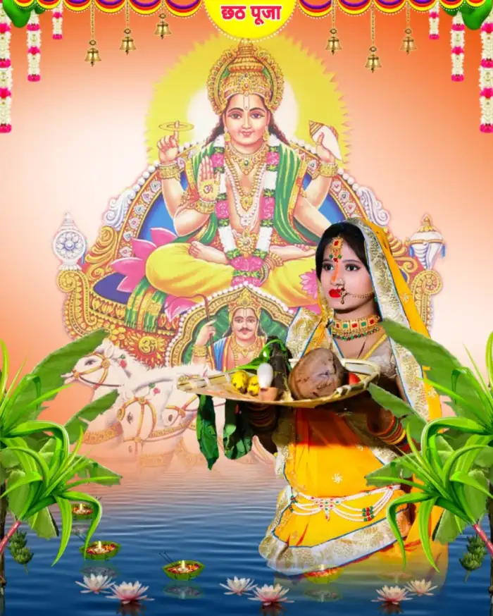 Happy Chhath Puja With Indian Woman Girl In Saree Editing Background