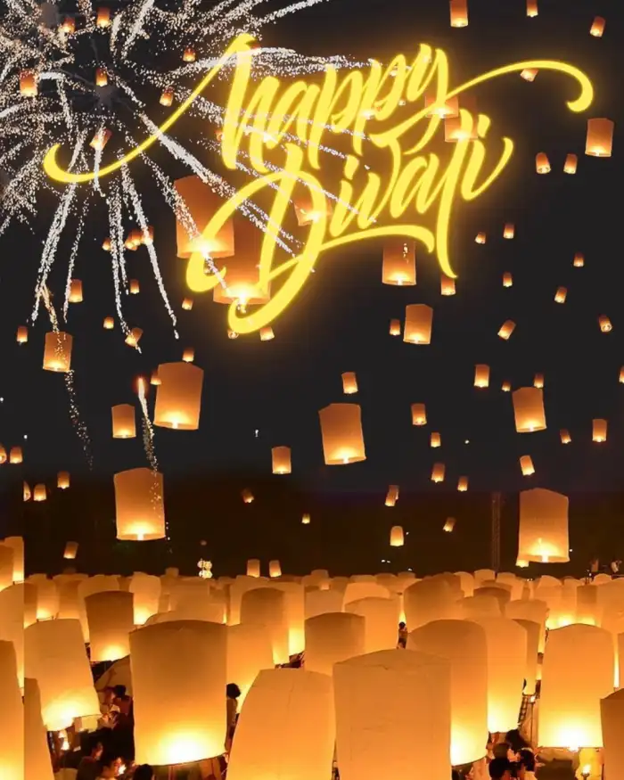 Happy Diwali Background  With Diwali Sky Lantern