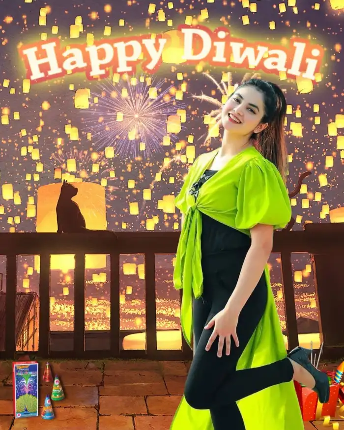 Happy Diwali CB Sky Lanterns Background With Girls