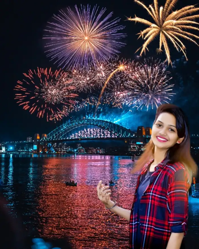 Happy Diwali Fireworks With Girl HD Background