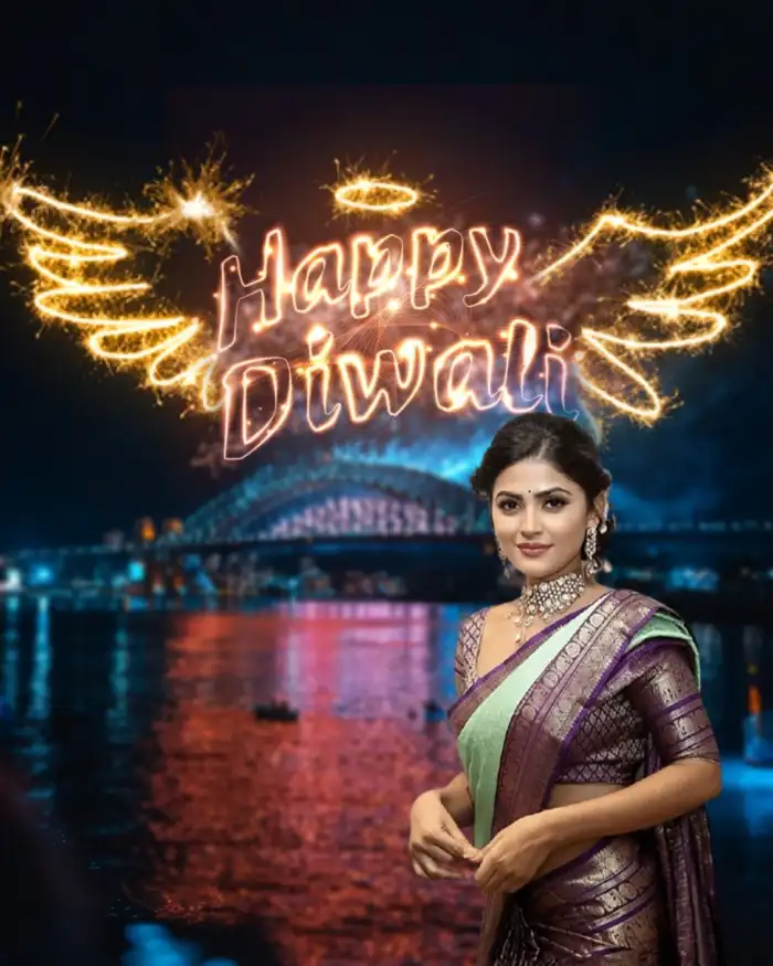 Happy Diwali Gilr In Saree Editing HD Background