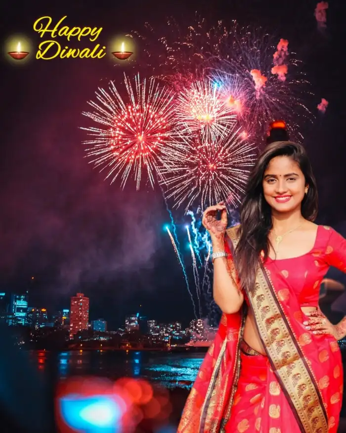 Happy Diwali Girl In Red Saree Picsart Background