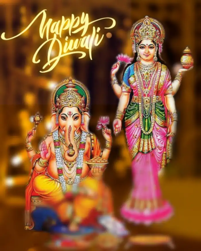 Happy Diwali Lord Ganesha With Maa Laxmi Background