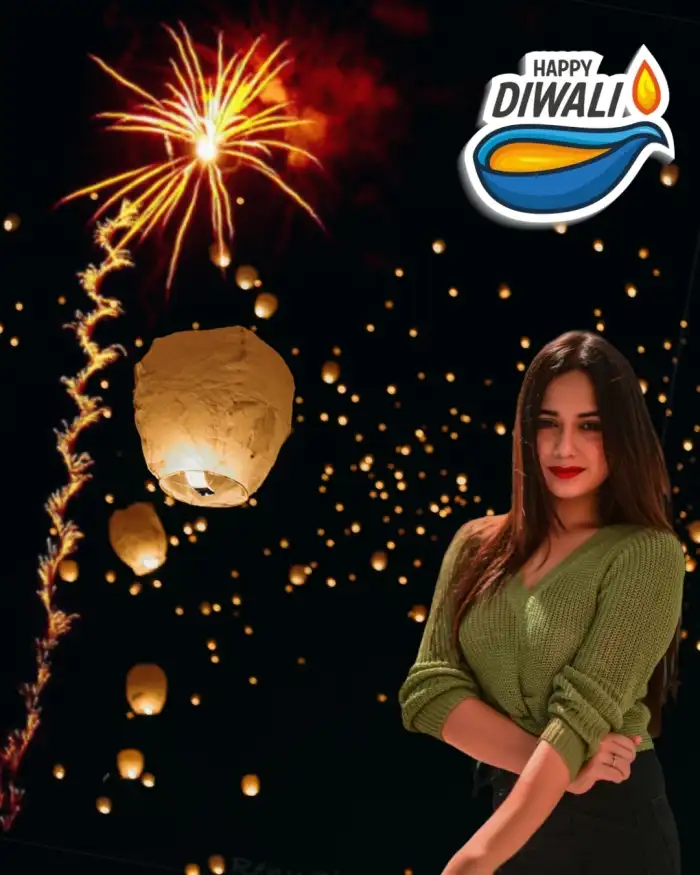 Happy Diwali Sky Lantern With GIlr Editing Background