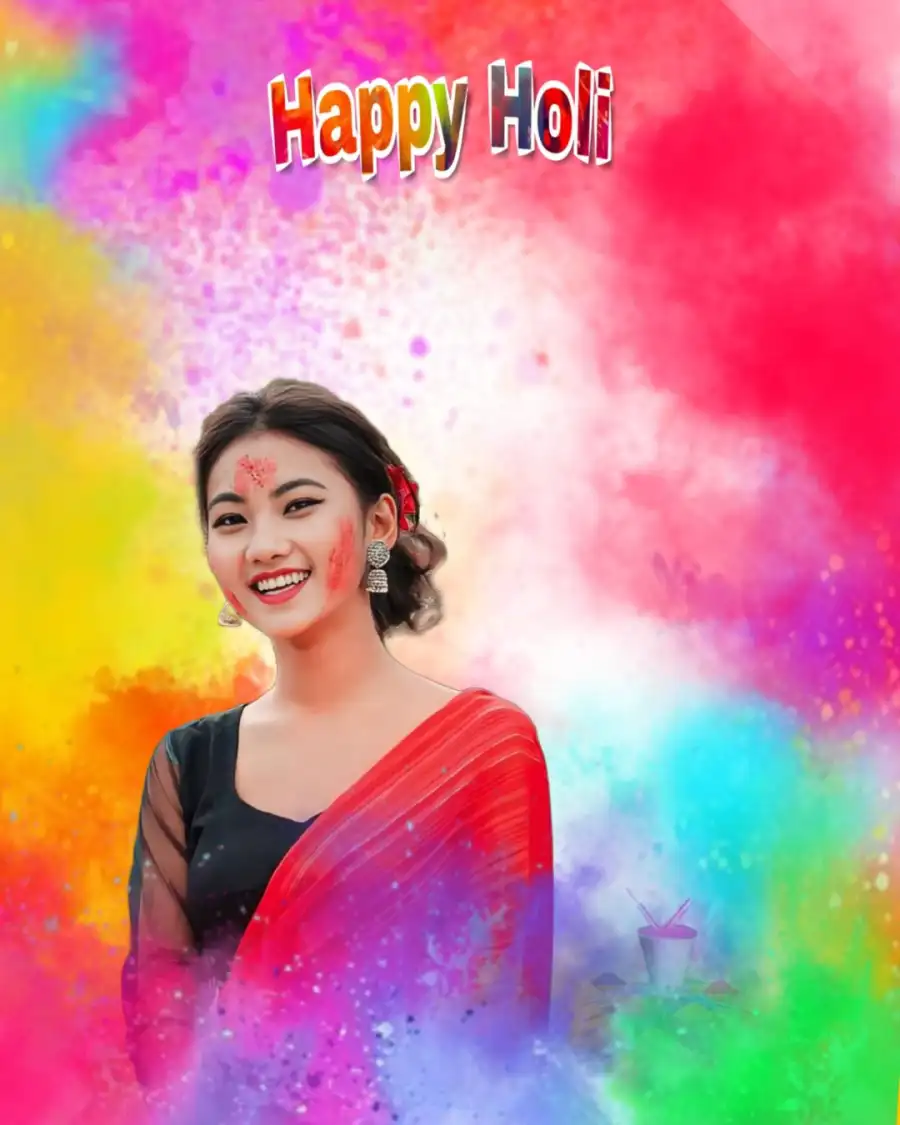 Happy Holi Girl In Red Saree Editing Background