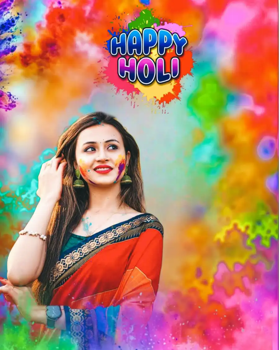 Happy Holi Girl In Saree Editing Background HD