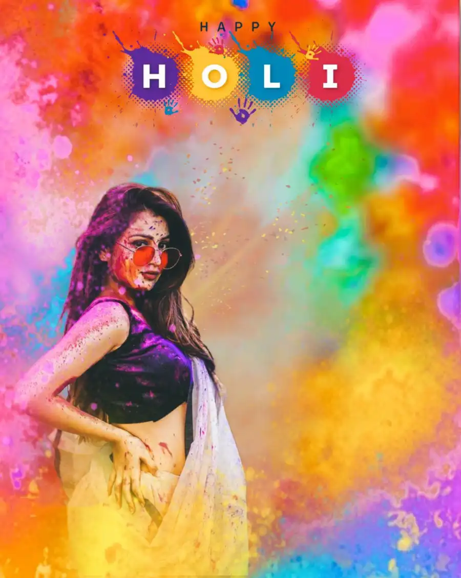 Happy Holi Girl In Saree Editing Background