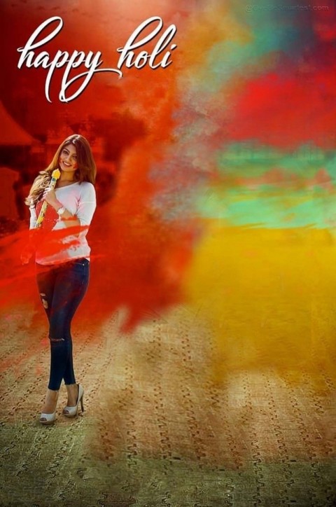 Happy Holi Photo Editing Background With Gilr Photo