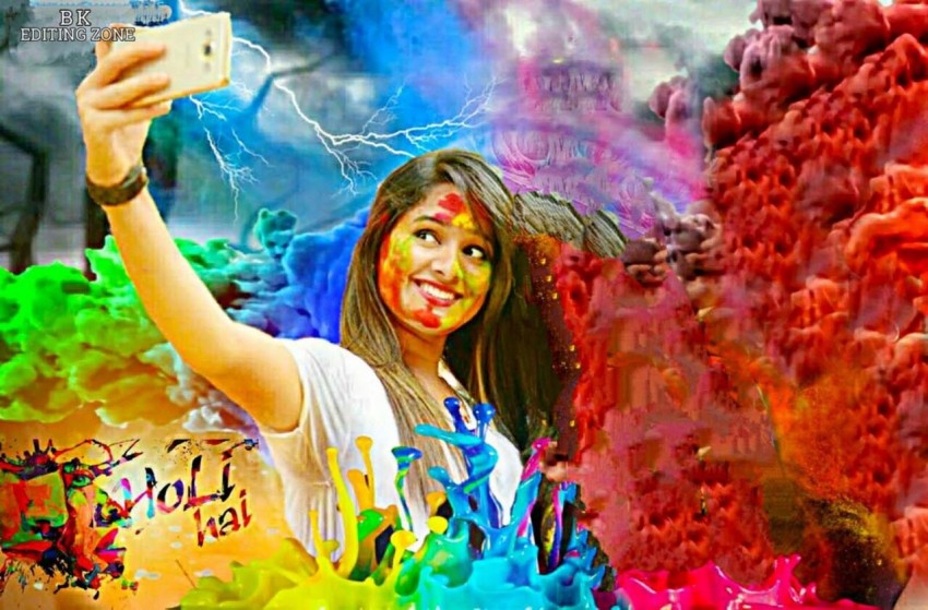 Happy Holi Photo Editing Background With Selfie Girls