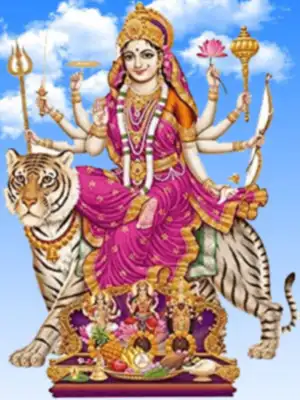 Happy Navratri Maa Durga On Tiger Background HD Download