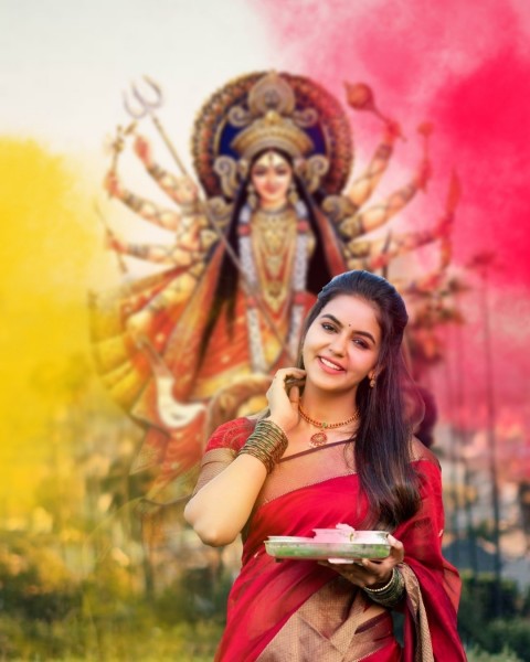 Happy Navratri With Girl CB PicsArt Editing Background