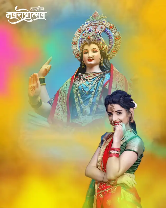 Happy Navratri With Maa Durga And Girl CB Background