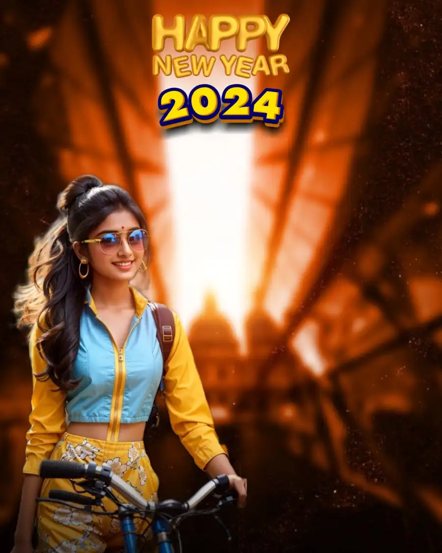 Happy New Girl Year 2024 Background Free Editing