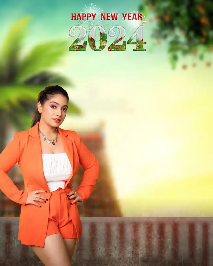 Happy New Year 2024 Background With Girl Editing fREE